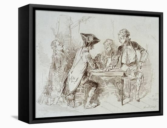 Card Players at Cabaret De Ramponeau, Sepia Drawing, France, 18th Century-null-Framed Stretched Canvas