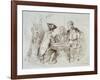 Card Players at Cabaret De Ramponeau, Sepia Drawing, France, 18th Century-null-Framed Giclee Print