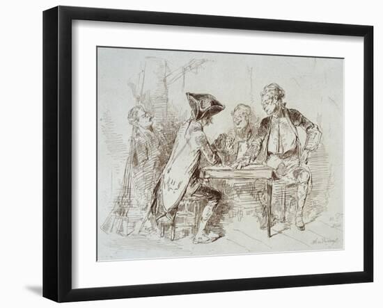 Card Players at Cabaret De Ramponeau, Sepia Drawing, France, 18th Century-null-Framed Giclee Print