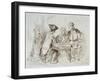 Card Players at Cabaret De Ramponeau, Sepia Drawing, France, 18th Century-null-Framed Giclee Print