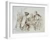 Card Players at Cabaret De Ramponeau, Sepia Drawing, France, 18th Century-null-Framed Giclee Print