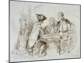 Card Players at Cabaret De Ramponeau, Sepia Drawing, France, 18th Century-null-Mounted Giclee Print