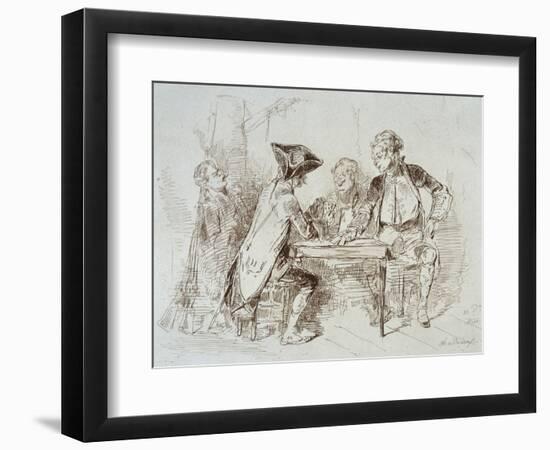 Card Players at Cabaret De Ramponeau, Sepia Drawing, France, 18th Century-null-Framed Premium Giclee Print