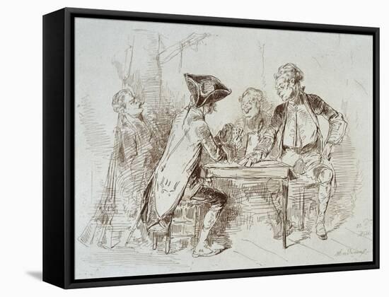 Card Players at Cabaret De Ramponeau, Sepia Drawing, France, 18th Century-null-Framed Stretched Canvas