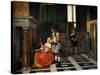 Card Players in an Opulent Interior-Pieter de Hooch-Stretched Canvas