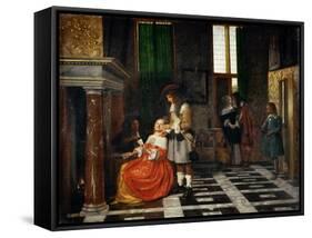 Card Players in an Opulent Interior-Pieter de Hooch-Framed Stretched Canvas