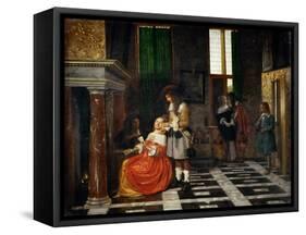 Card Players in an Opulent Interior-Pieter de Hooch-Framed Stretched Canvas