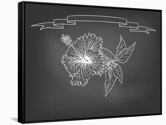 Card with Hibiscus Flower on Chalkboard-tukkki-Framed Stretched Canvas