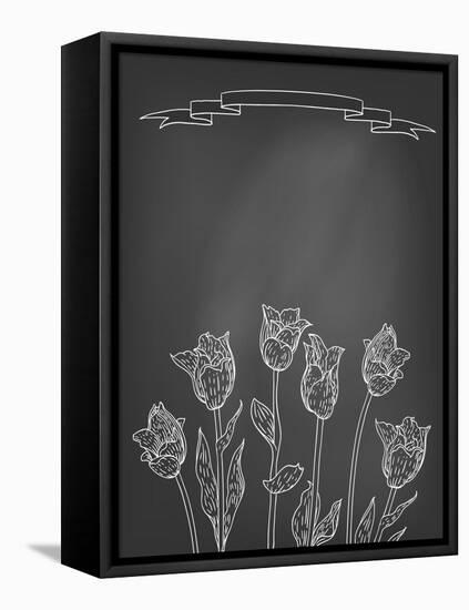 Card with Tulips on Chalkboard-tukkki-Framed Stretched Canvas