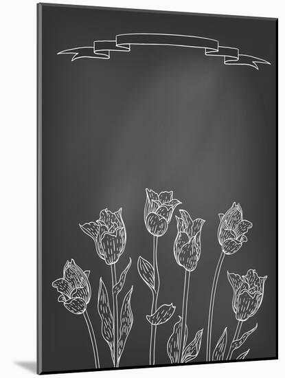 Card with Tulips on Chalkboard-tukkki-Mounted Art Print