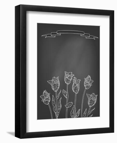 Card with Tulips on Chalkboard-tukkki-Framed Art Print