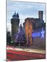 Cardiff Castle with Christmas Lights and Traffic Light Trails, Cardiff, South Wales, Wales, United -Billy Stock-Mounted Photographic Print