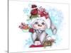 Cardinal Christmas Pal - Snowman-Sheena Pike Art And Illustration-Stretched Canvas