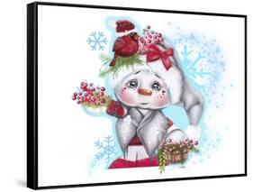 Cardinal Christmas Pal - Snowman-Sheena Pike Art And Illustration-Framed Stretched Canvas