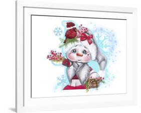 Cardinal Christmas Pal - Snowman-Sheena Pike Art And Illustration-Framed Premium Giclee Print