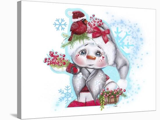 Cardinal Christmas Pal - Snowman-Sheena Pike Art And Illustration-Stretched Canvas