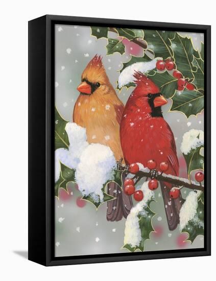 Cardinal Couple with Holly-William Vanderdasson-Framed Stretched Canvas