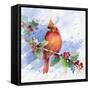 Cardinal on Holly Branch-Lanie Loreth-Framed Stretched Canvas