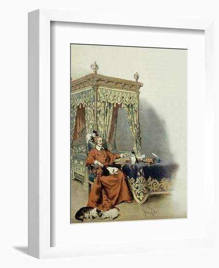 Cardinal Richelieu Playing with His Cats-Maurice Leloir-Framed Art Print