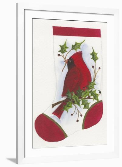 Cardinal with Holly Stocking-Beverly Johnston-Framed Giclee Print