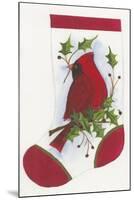 Cardinal with Holly Stocking-Beverly Johnston-Mounted Giclee Print