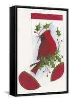 Cardinal with Holly Stocking-Beverly Johnston-Framed Stretched Canvas