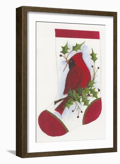 Cardinal with Holly Stocking-Beverly Johnston-Framed Giclee Print