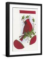 Cardinal with Holly Stocking-Beverly Johnston-Framed Giclee Print