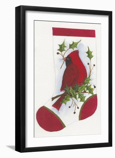 Cardinal with Holly Stocking-Beverly Johnston-Framed Giclee Print