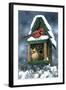 Cardinals and Birdhouse in Snow-William Vanderdasson-Framed Giclee Print