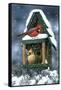 Cardinals and Birdhouse in Snow-William Vanderdasson-Framed Stretched Canvas