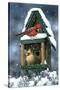 Cardinals and Birdhouse in Snow-William Vanderdasson-Stretched Canvas