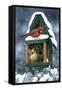 Cardinals and Birdhouse in Snow-William Vanderdasson-Framed Stretched Canvas