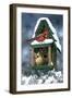 Cardinals and Birdhouse in Snow-William Vanderdasson-Framed Giclee Print