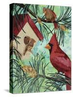 Cardinals And Birdhouse-Kestrel Michaud-Stretched Canvas