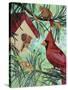 Cardinals And Birdhouse-Kestrel Michaud-Stretched Canvas