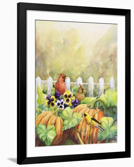 Cardinals in Pumpkin Patch-Sarah Davis-Framed Giclee Print