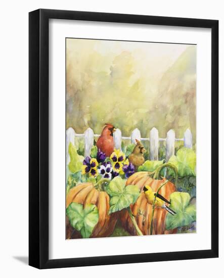 Cardinals in Pumpkin Patch-Sarah Davis-Framed Giclee Print