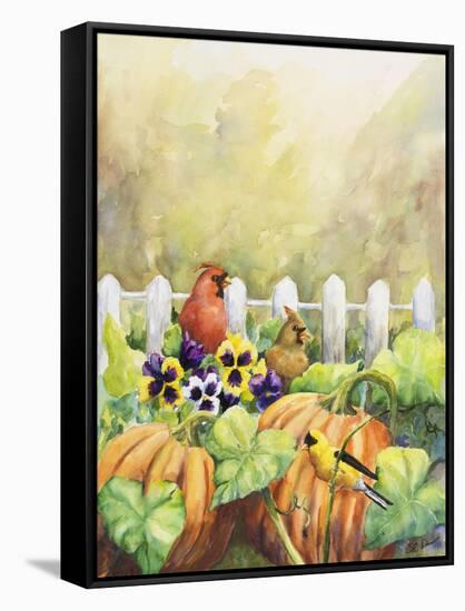 Cardinals in Pumpkin Patch-Sarah Davis-Framed Stretched Canvas