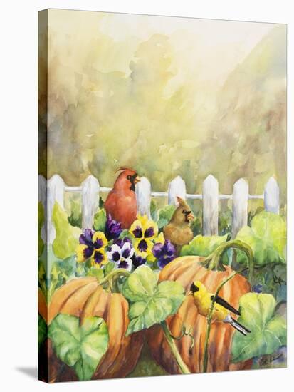 Cardinals in Pumpkin Patch-Sarah Davis-Stretched Canvas