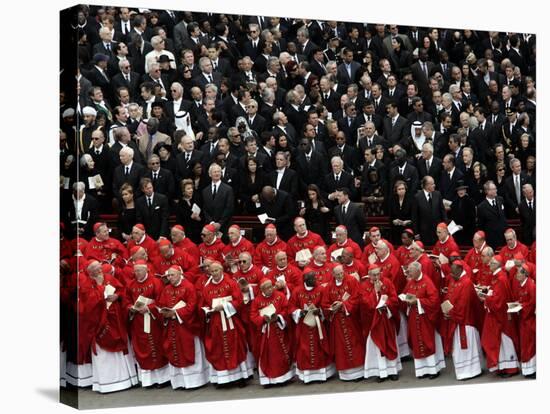 Cardinals, in Red, Participate in the Funeral Mass for Pope John Paul II-null-Stretched Canvas