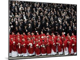 Cardinals, in Red, Participate in the Funeral Mass for Pope John Paul II-null-Mounted Premium Photographic Print