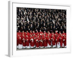 Cardinals, in Red, Participate in the Funeral Mass for Pope John Paul II-null-Framed Photographic Print