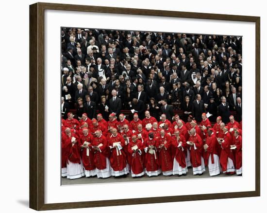 Cardinals, in Red, Participate in the Funeral Mass for Pope John Paul II-null-Framed Photographic Print