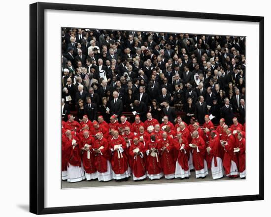 Cardinals, in Red, Participate in the Funeral Mass for Pope John Paul II-null-Framed Photographic Print