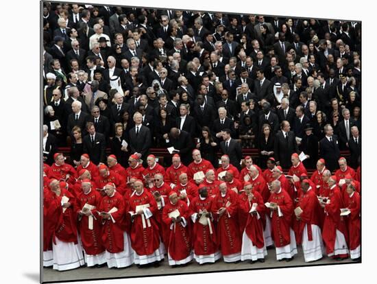 Cardinals, in Red, Participate in the Funeral Mass for Pope John Paul II-null-Mounted Photographic Print