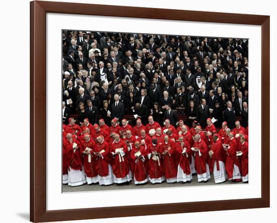 Cardinals, in Red, Participate in the Funeral Mass for Pope John Paul II-null-Framed Photographic Print