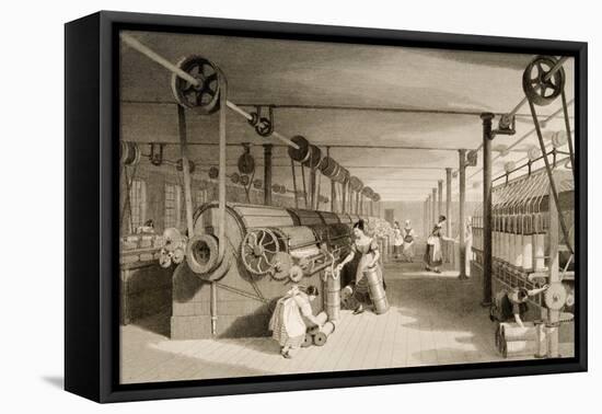 Carding, Drawing and Roving, Cotton Factory Floor, Engraved by James Tingle (Fl.1830-60) C.1830-Thomas Allom-Framed Stretched Canvas