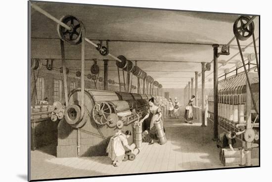 Carding, Drawing and Roving, Cotton Factory Floor, Engraved by James Tingle (Fl.1830-60) C.1830-Thomas Allom-Mounted Giclee Print