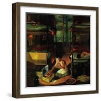 "Care Package at Camp," August 6, 1960-George Hughes-Framed Giclee Print